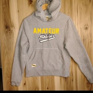 Tracksmith Gray Hoodie with Yellow and White Accents